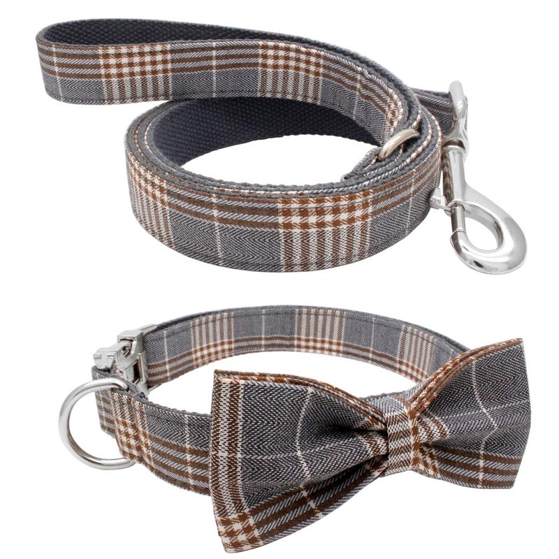 YOY Soft Comfortable Adjustable Pet Collar with Bowtie, Heavy Duty Dog Collar and Leash Set for Small Medium Large Dogs Cats, Puppy Grooming Doggy Accessories, Length 12" - 16" - Image 1